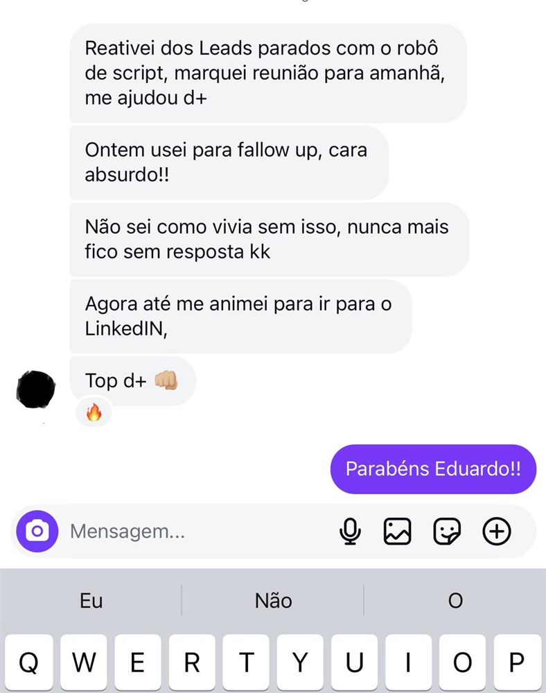 Aluno: reativei leads parados com o robô de script e marquei reunião no follow-up